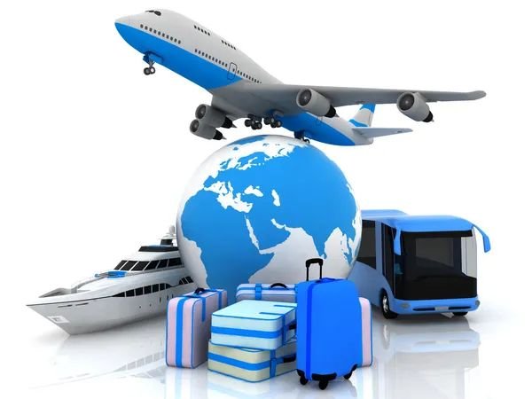 Flights, cruises, coaches and luggage around a globe